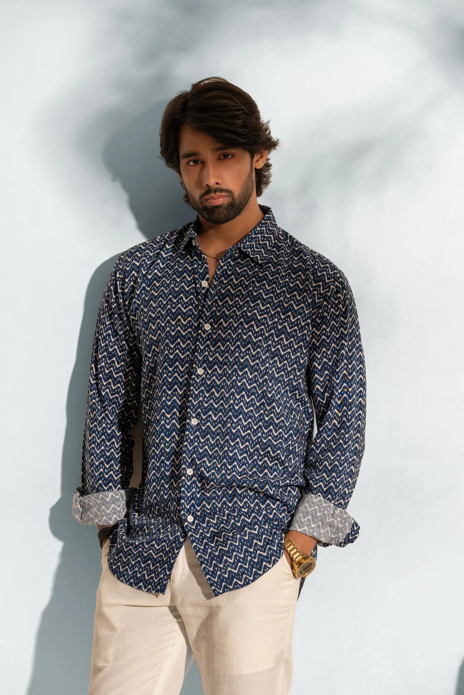 Indigo Dabu Print Shirt