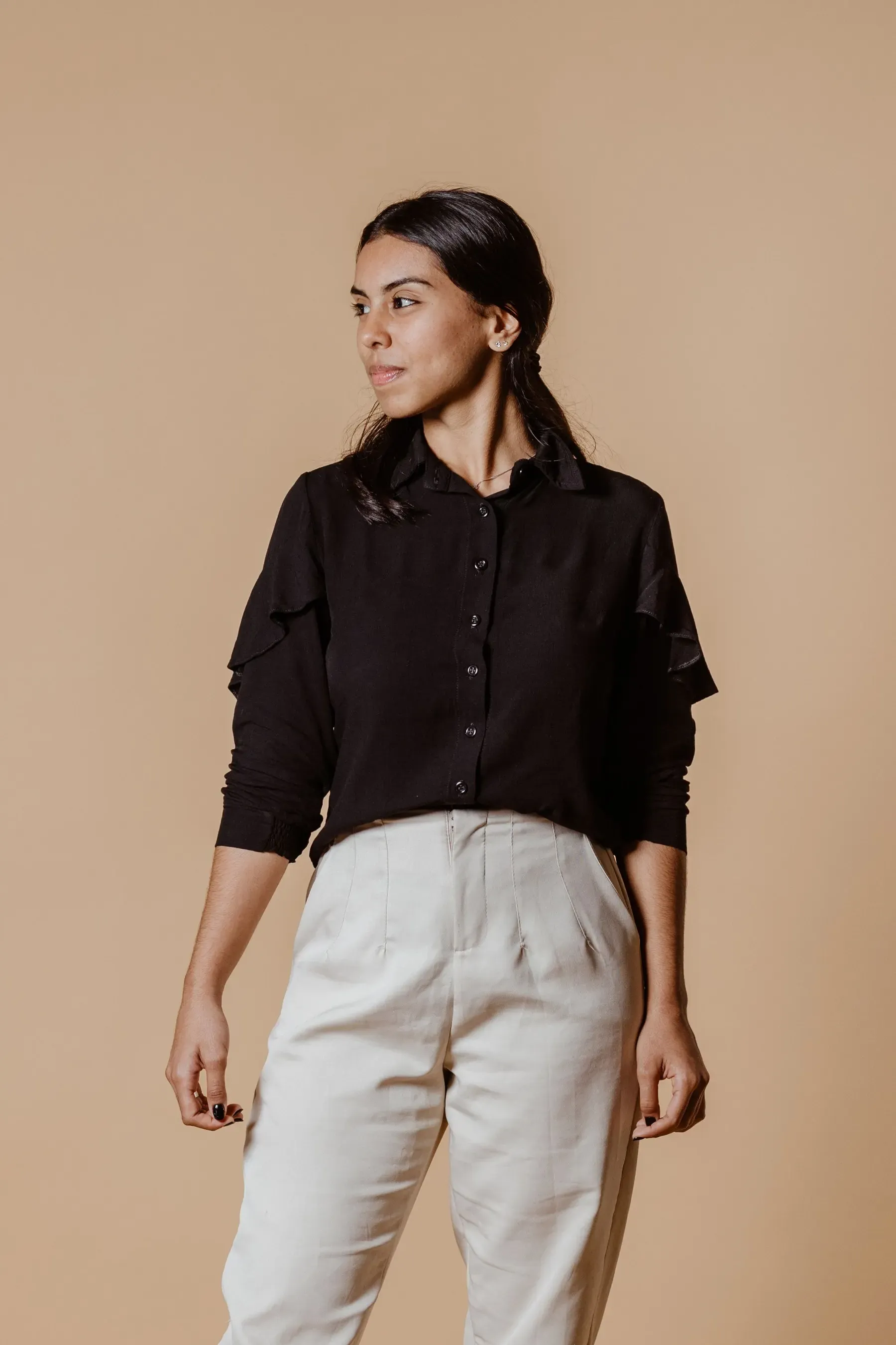 Ink Khadi Frill-Sleeve Shirt